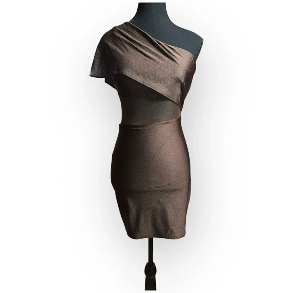 NWOT City Triangles Womens One-Shoulder Mini Dress Brown Size XS
